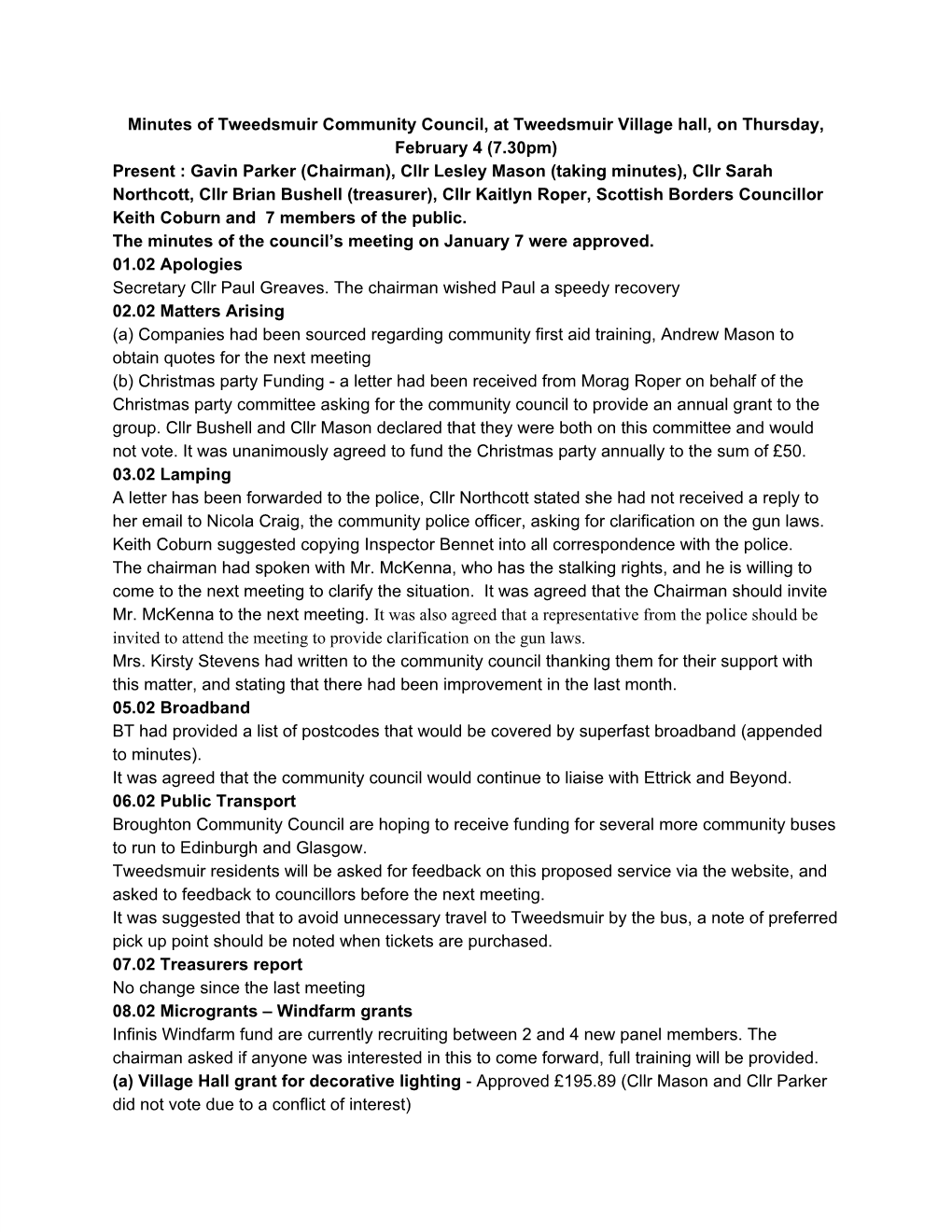 Minutes​ ​Of​ ​Tweedsmuir​ ​Community​ ​Council​, ​At