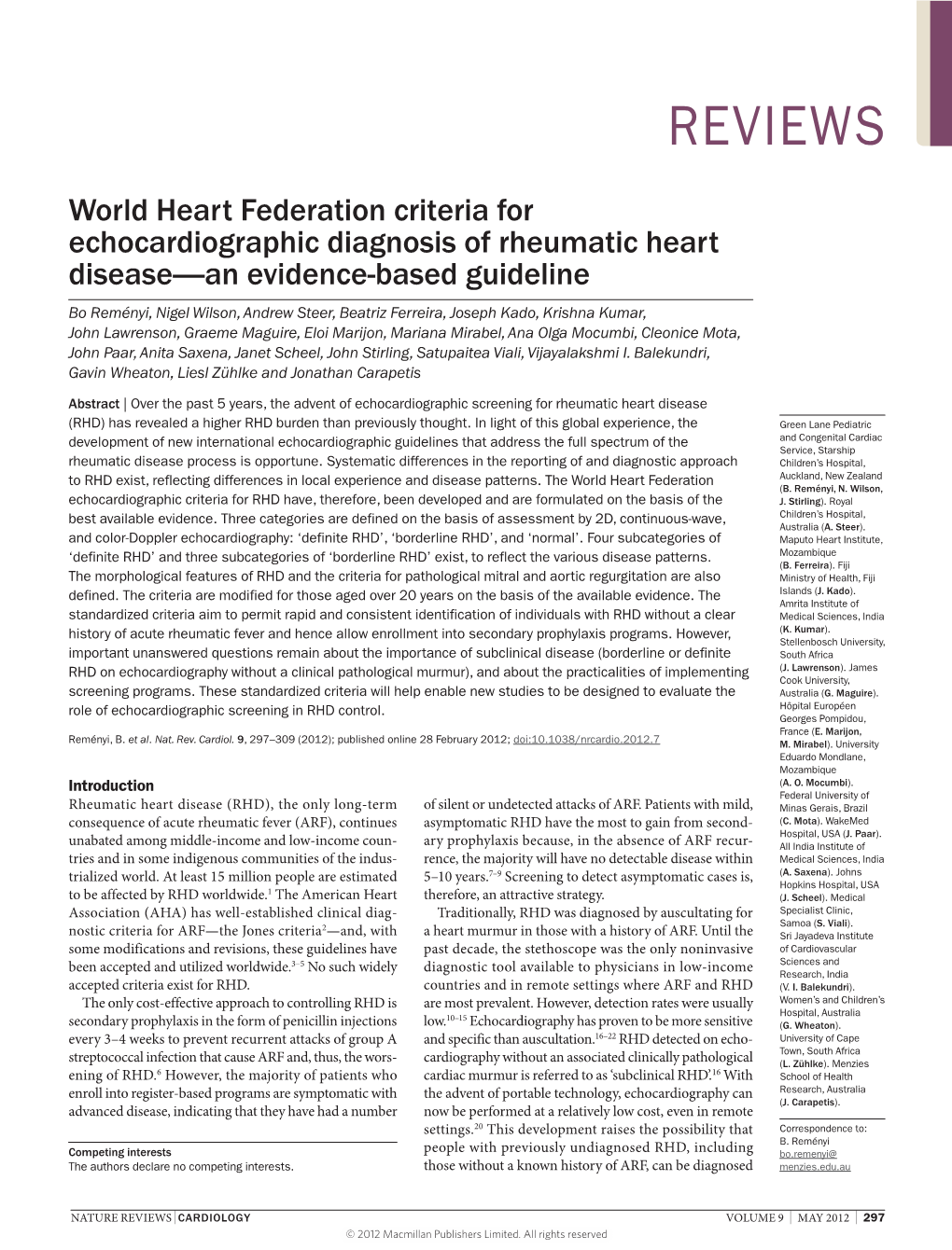 WHF: Criteria for Echocardiographic Diagnosis