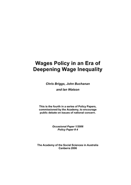 Wages Policy in an Era of Deepening Wage Inequality