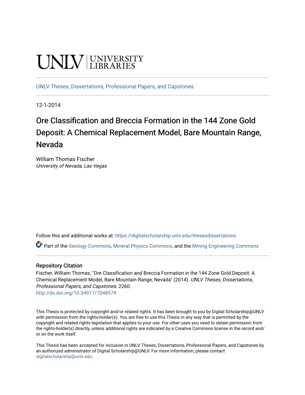 Ore Classification and Breccia Formation in the 144 Zone Gold Deposit: a Chemical Replacement Model, Bare Mountain Range, Nevada