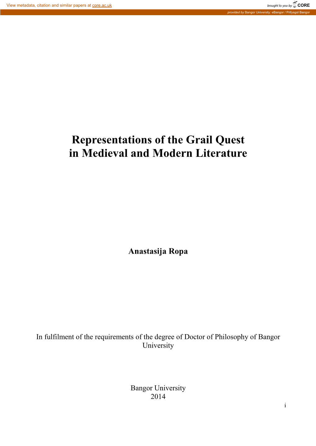 Representations of the Grail Quest in Medieval and Modern Literature