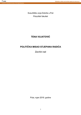 TENA VUJATOVIĆ POLITIČKA MISAO STJEPANA RADIĆA Završni