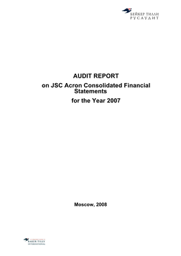 AUDIT REPORT on JSC Acron Consolidated Financial Statements for the Year 2007