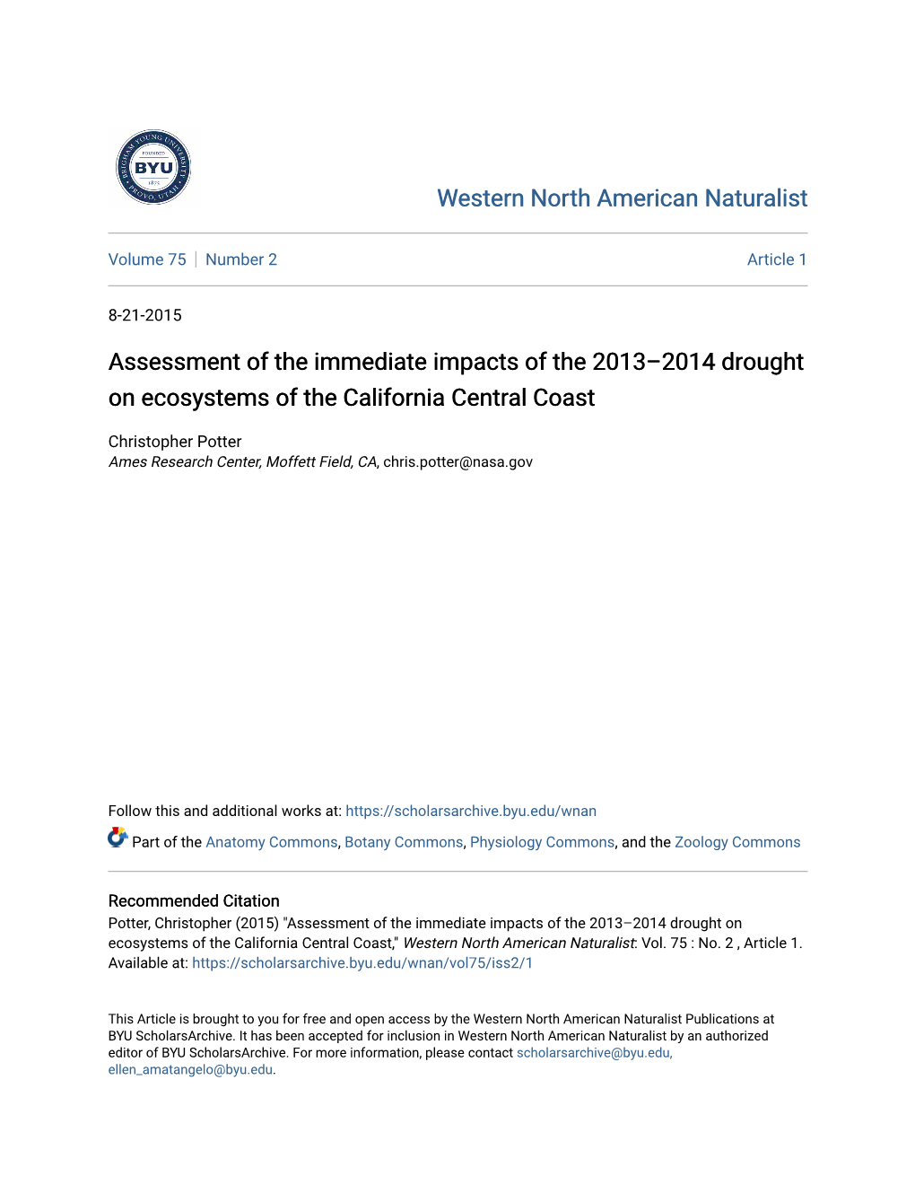 Assessment of the Immediate Impacts of the 2013Â•Fi2014 Drought On