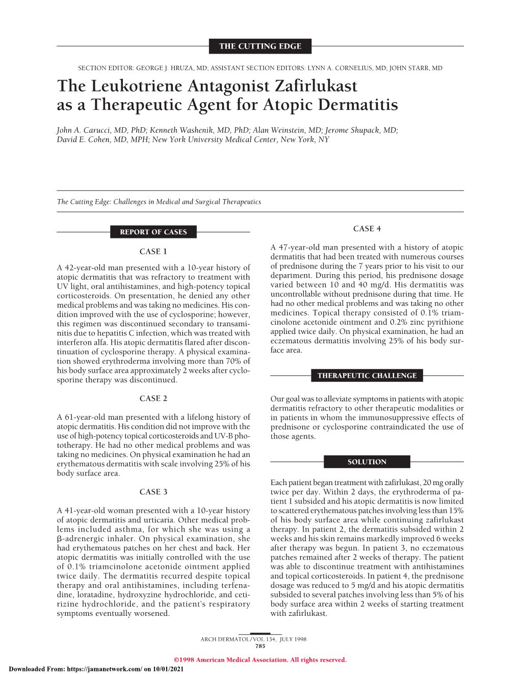 The Leukotriene Antagonist Zafirlukast As a Therapeutic Agent for Atopic Dermatitis
