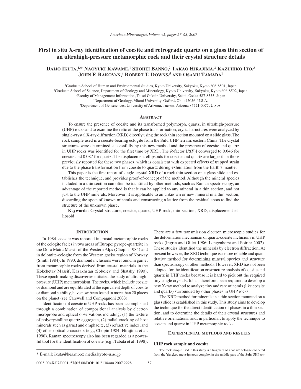 First in Situ X-Ray Identification of Coesite and Retrograde Quartz on A