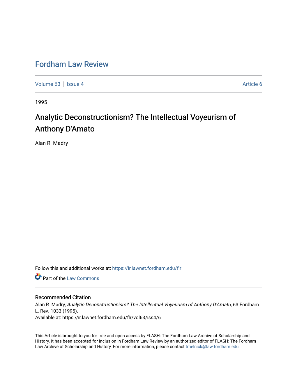 Analytic Deconstructionism? the Intellectual Voyeurism of Anthony D'amato