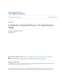 Conductors' Annotated Scores: a Comprehensive Study Leandro De Magalhaes Gazineo Lgazin1@Lsu.Edu