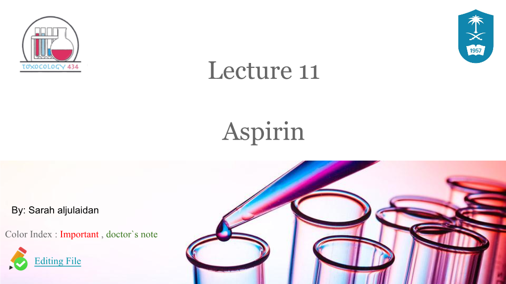 Lecture 11 Aspirin