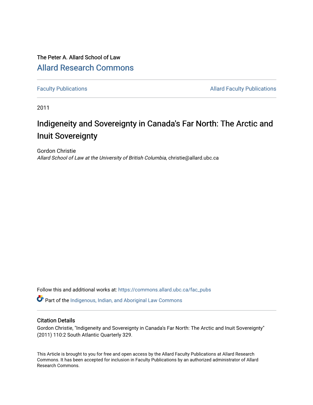 The Arctic and Inuit Sovereignty