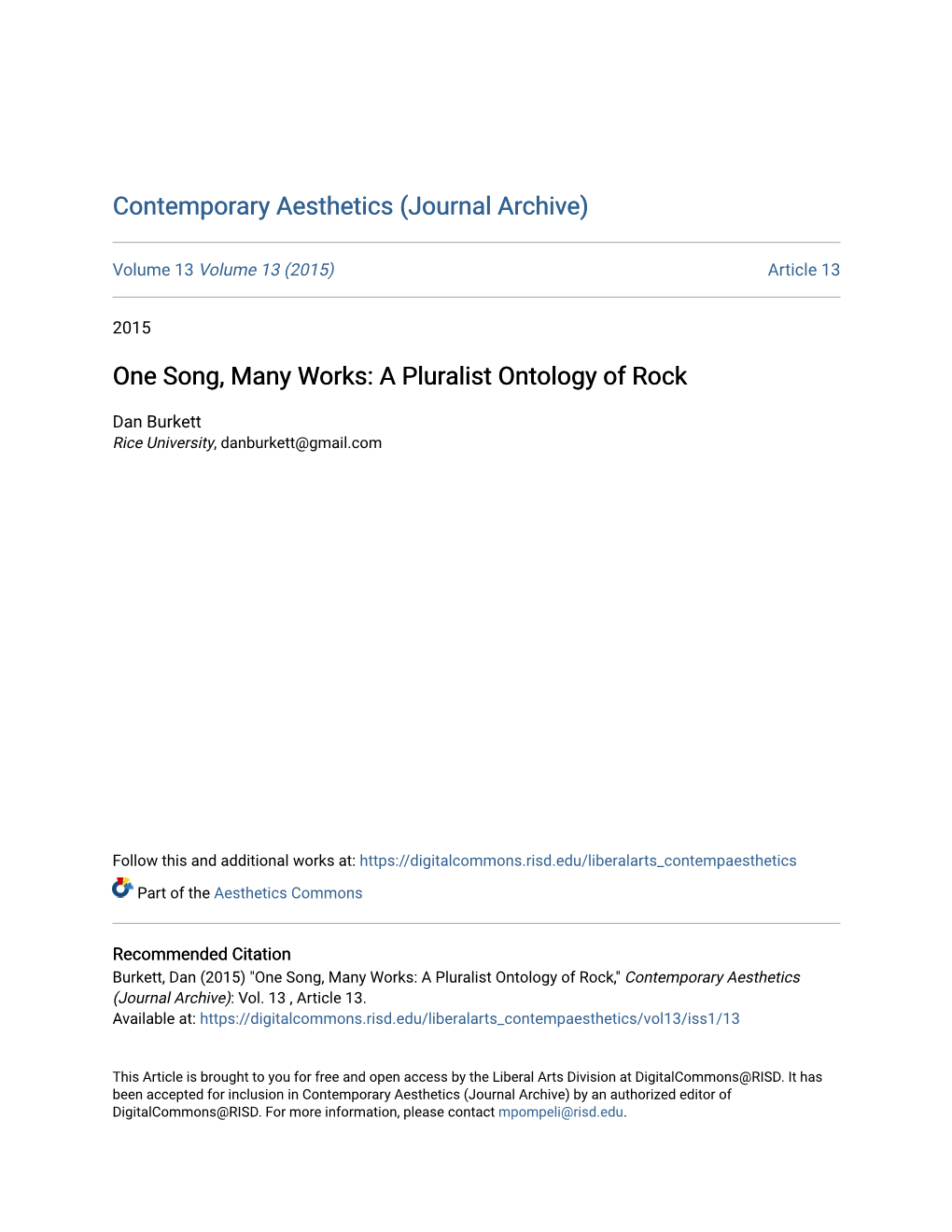 One Song, Many Works: a Pluralist Ontology of Rock