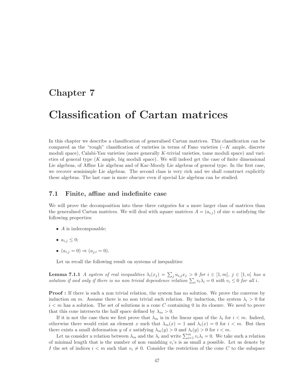 Classification of Cartan Matrices