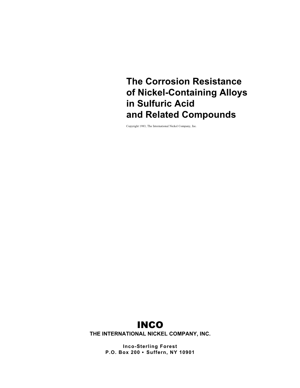 The Corrosion Resistance of Nickel-Containing Alloys in Sulfuric Acid and Related Compounds