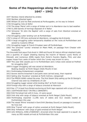 Some of the Happenings Along the Coast of Llŷn 1647 – 1942