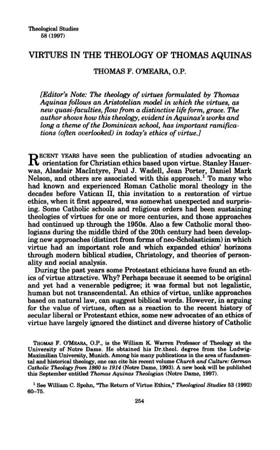 Virtues in the Theology of Thomas Aquinas Thomas F