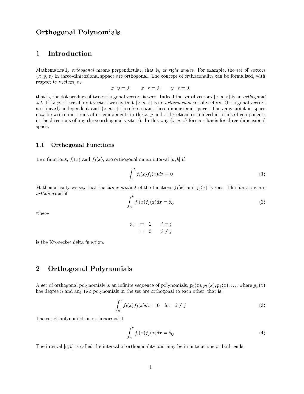 Orthogonal Polynomials 1 Introduction