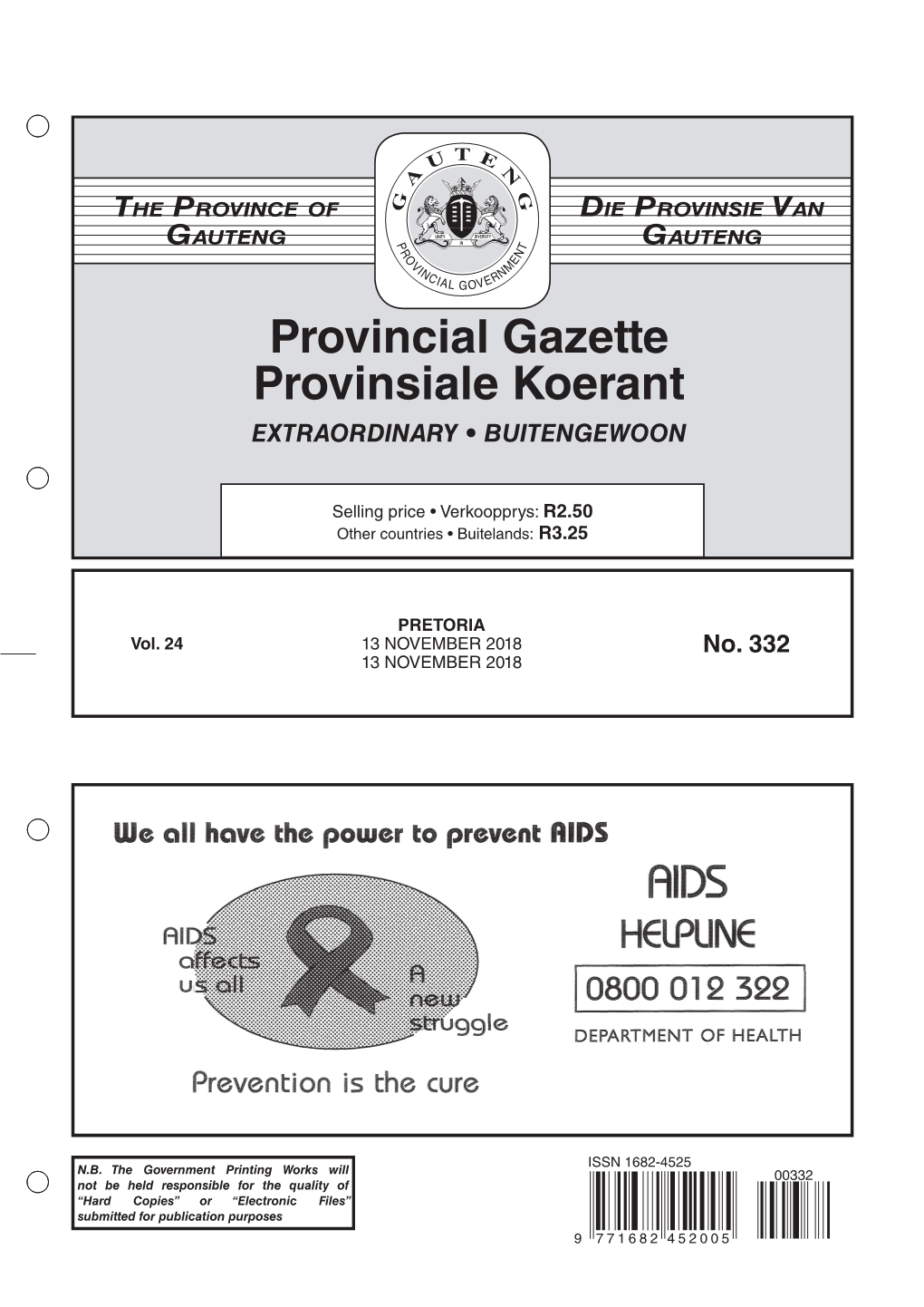 Provincial Gazette Provinsiale Koerant EXTRAORDINARY • BUITENGEWOON