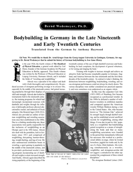 Bodybuilding in Germany in the Late Nineteenth and Early Twentieth Centuries Translated from the German by Anthony Haywood