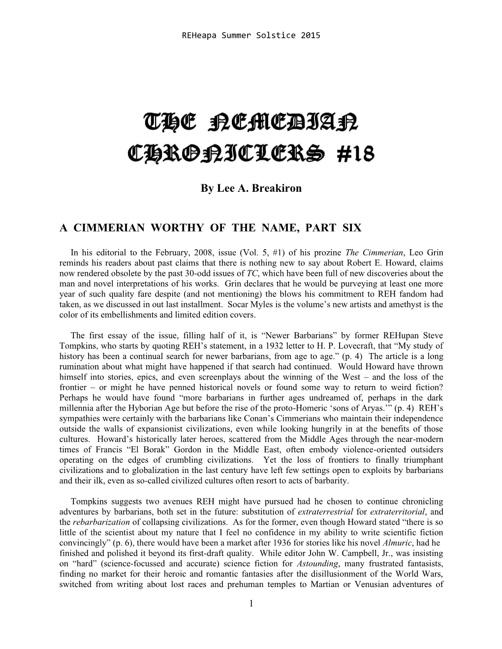 The Nemedian Chroniclers #18 [SS15]