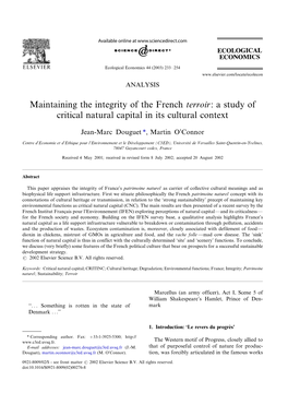 Maintaining the Integrity of the French Terroir: a Study of Critical Natural Capital in Its Cultural Context
