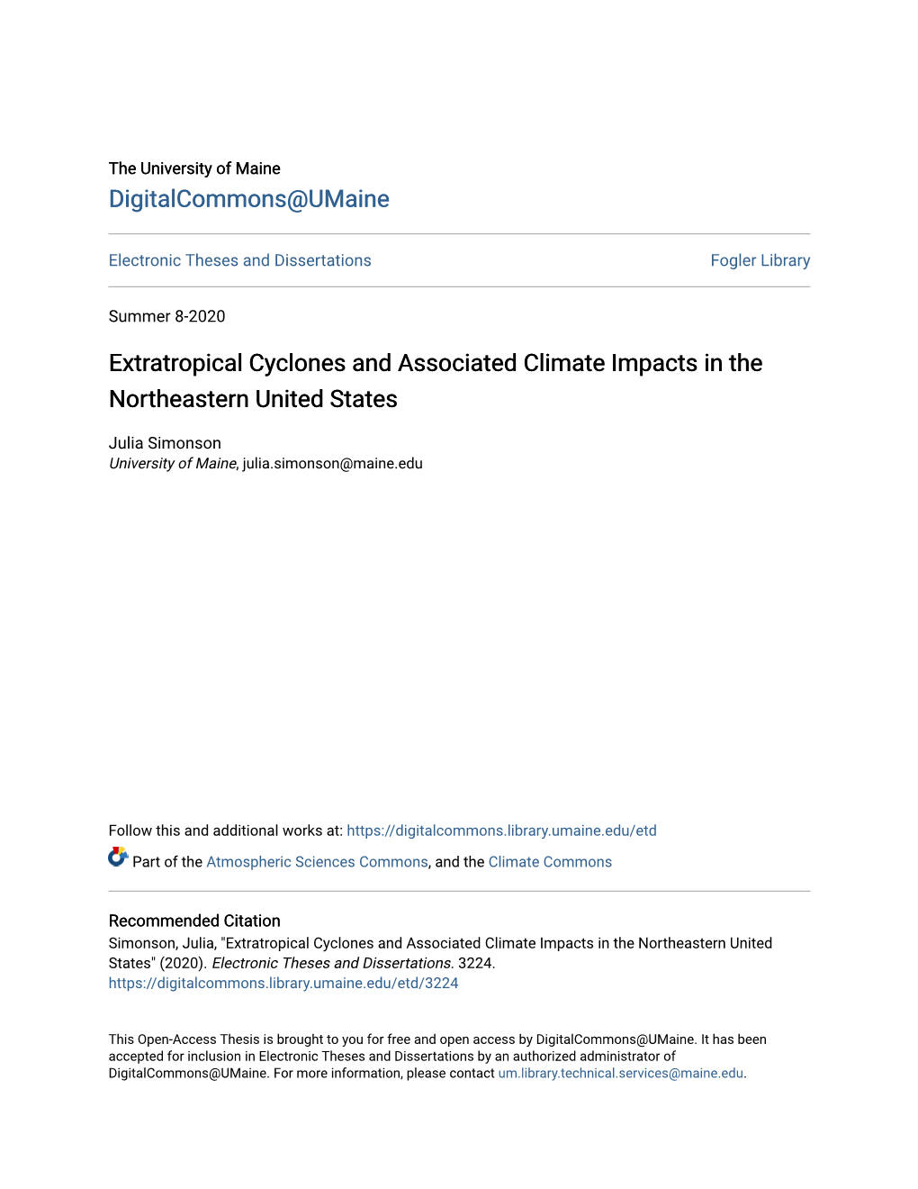 Extratropical Cyclones and Associated Climate Impacts in the Northeastern United States