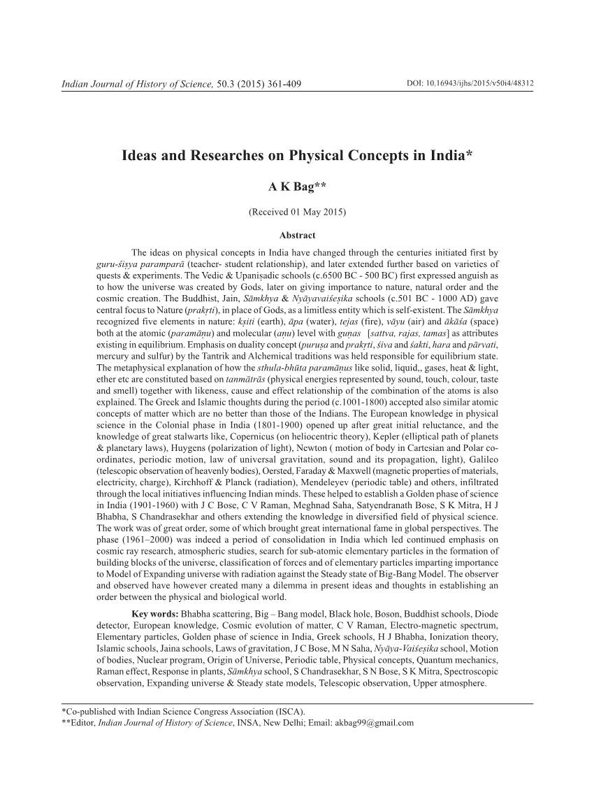 Ideas and Researches on Physical Concepts in India*