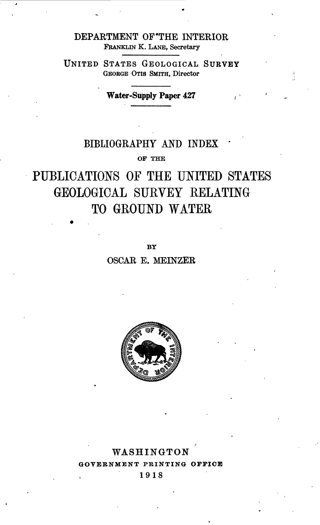 Publications of the United States Geological Survey Relating to Ground Water