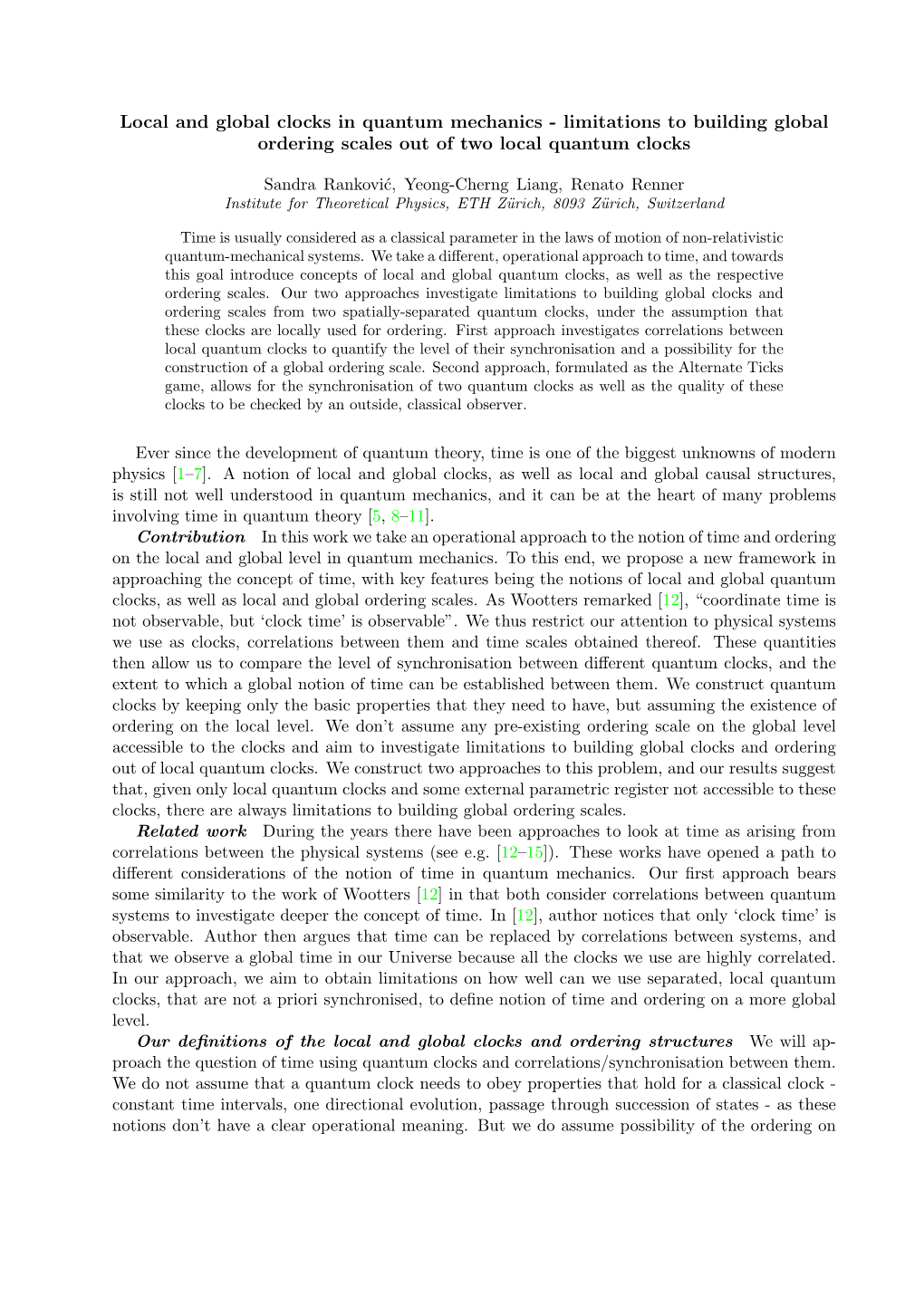 Local and Global Clocks in Quantum Mechanics - Limitations to Building Global Ordering Scales out of Two Local Quantum Clocks