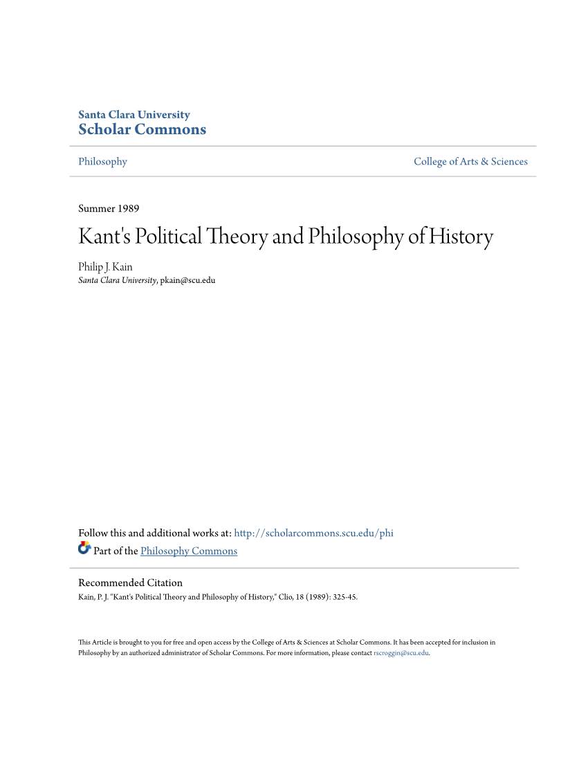 Kant's Political Theory and Philosophy of History Philip J