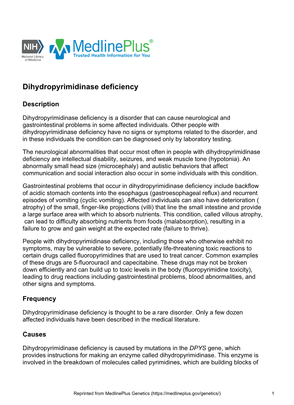 Dihydropyrimidinase Deficiency