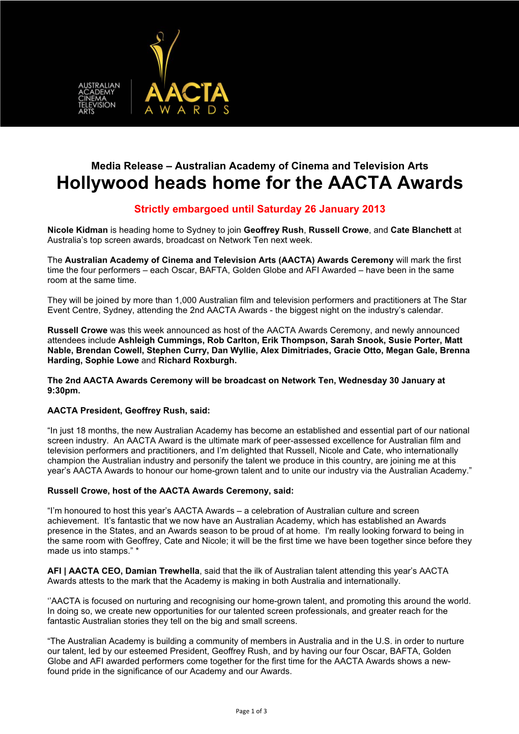 Hollywood Heads Home for the AACTA Awards