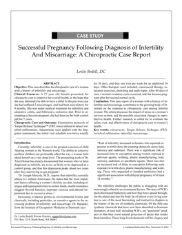 Successful Pregnancy Following Diagnosis of Infertility and Miscarriage: a Chiropractic Case Report