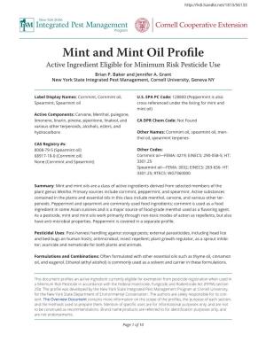 Mint and Mint Oil Profile New York State Integrated Pest Management Cornell Cooperative Extension Program