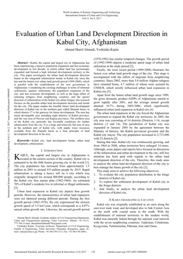 Evaluation of Urban Land Development Direction in Kabul City, Afghanistan Ahmad Sharif Ahmadi, Yoshitaka Kajita