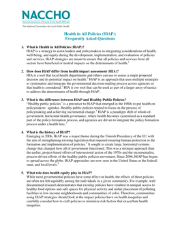 Health in All Policies (Hiap): Frequently Asked Questions