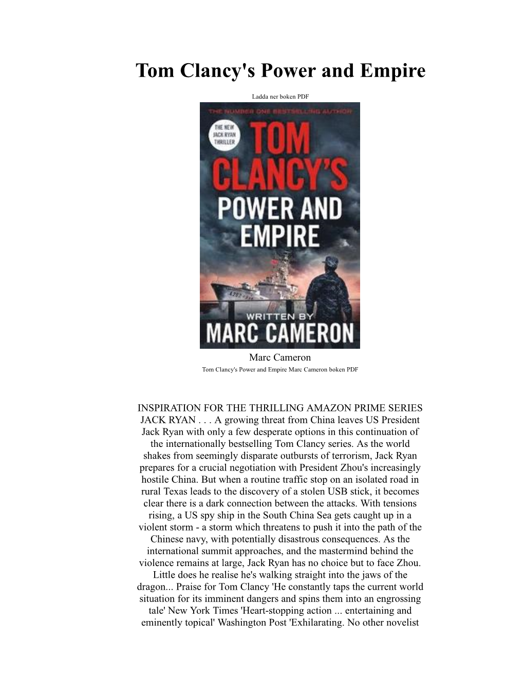 Tom Clancy's Power and Empire Marc Cameron Bok PDF Epub Fb2 Boken