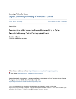 Constructing a Home on the Range Homemaking in Early-Twentieth-Century Plains Photograph Albums" (2008)