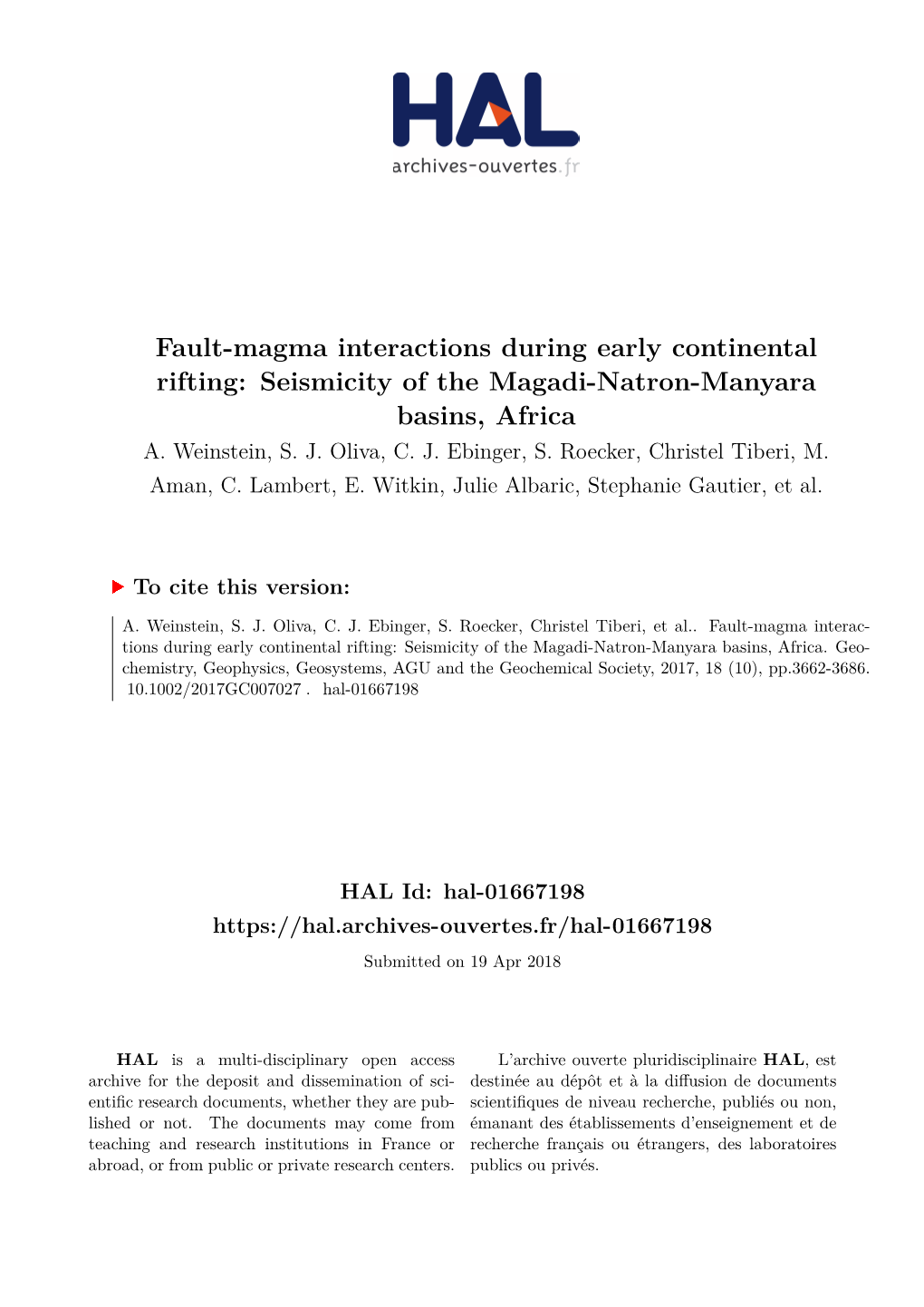 Fault-Magma Interactions During Early Continental Rifting: Seismicity of the Magadi-Natron-Manyara Basins, Africa A