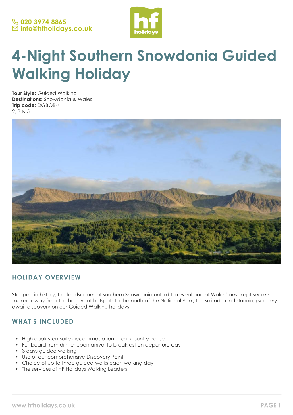 4-Night Southern Snowdonia Guided Walking Holiday