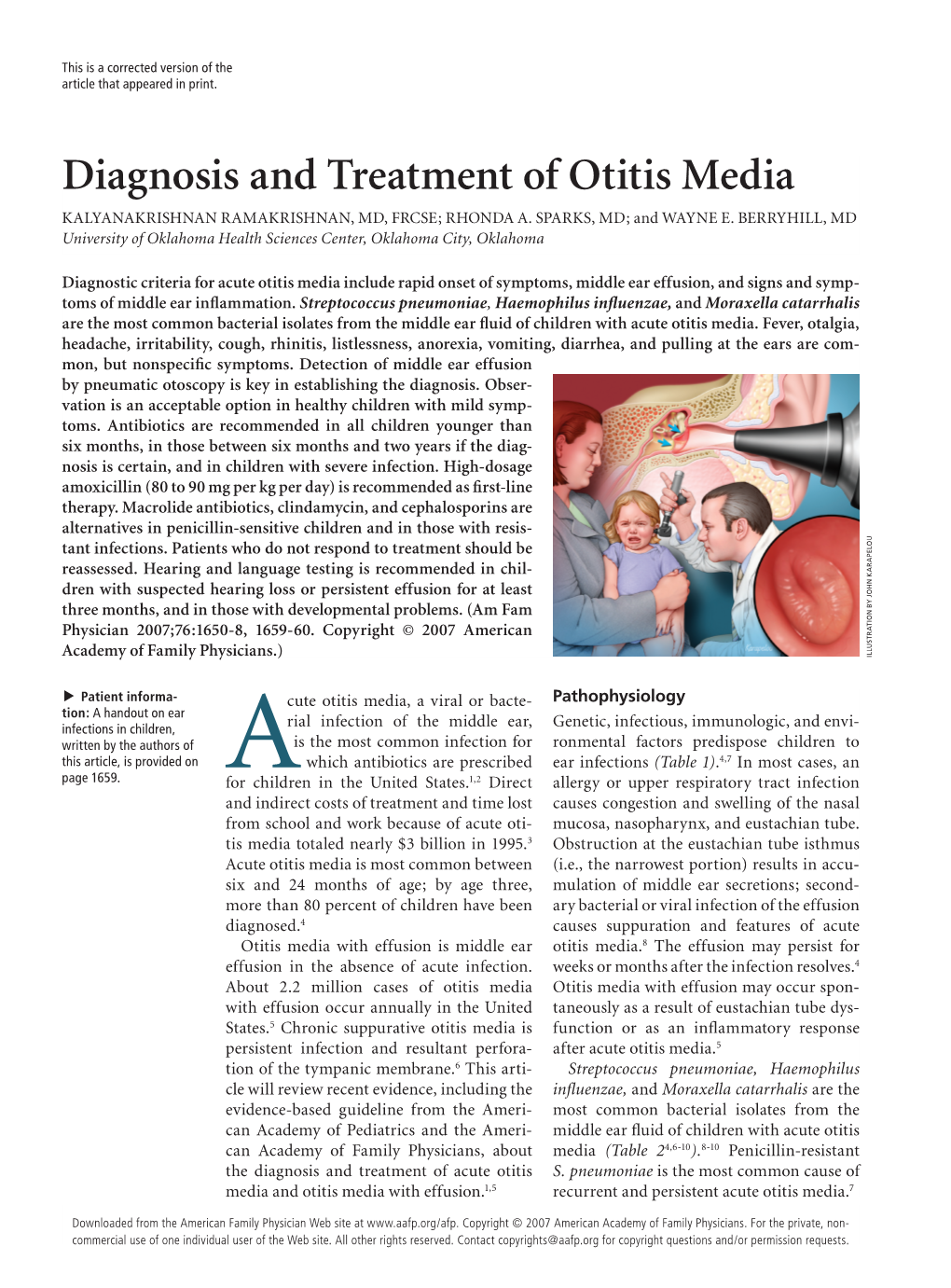 Diagnosis and Treatment of Otitis Media KALYANAKRISHNAN RAMAKRISHNAN, MD, FRCSE; RHONDA A