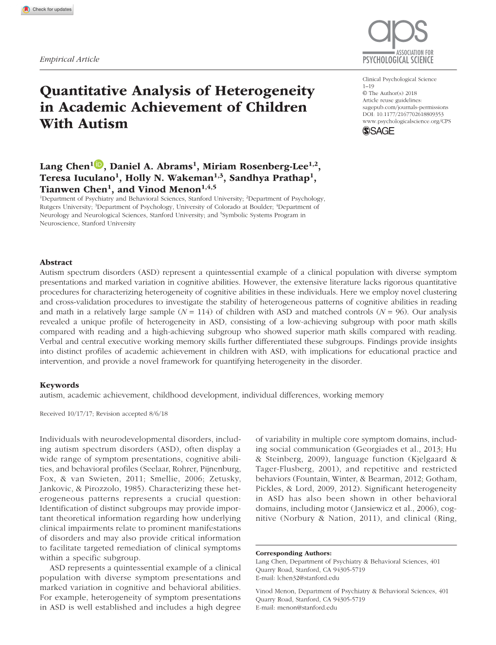 Quantitative Analysis of Heterogeneity in Academic Achievement Of