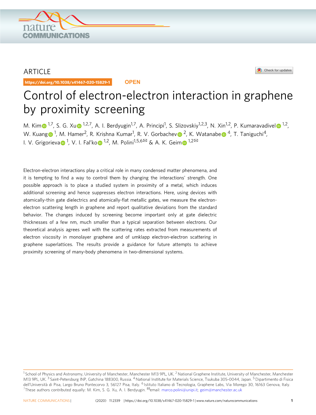 Control of Electron-Electron Interaction in Graphene by Proximity Screening