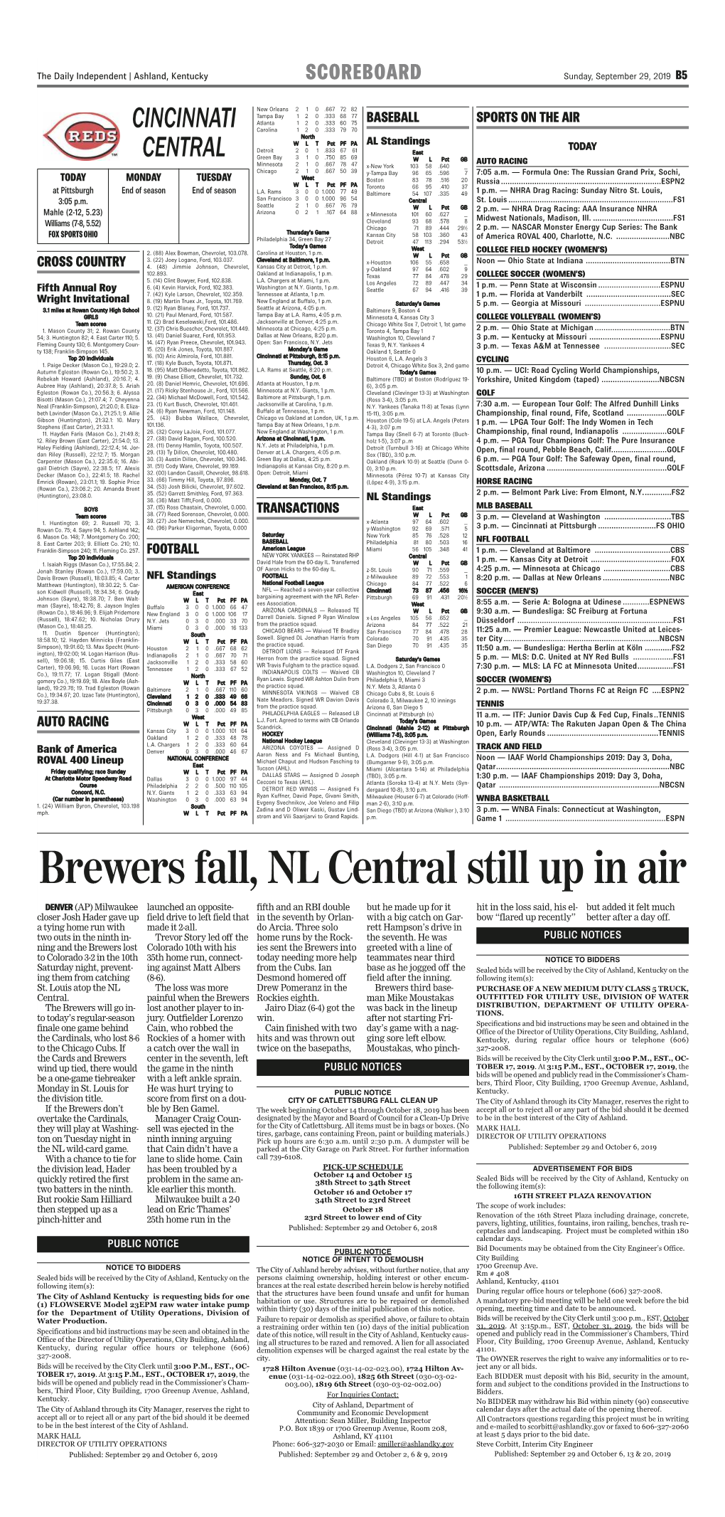 Brewers Fall, NL Central Still up in Air