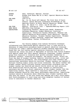 Wisdom from Those Who Do It Well: Special Education Master Teachers. PUB DATE 2002-03-00 NOTE 8P.; In: No Child Left Behind: the Vital Role of Rural Schools