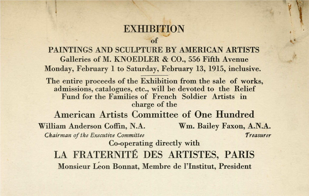 Relief Fund for the Families of French Soldier-Artists, American Artists