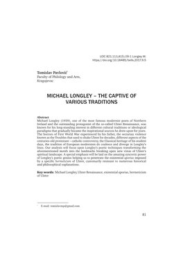 Michael Longley – the Captive of Various Traditions