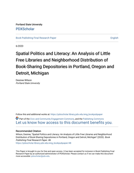 An Analysis of Little Free Libraries and Neighborhood Distribution of Book-Sharing Depositories in Portland, Oregon and Detroit, Michigan