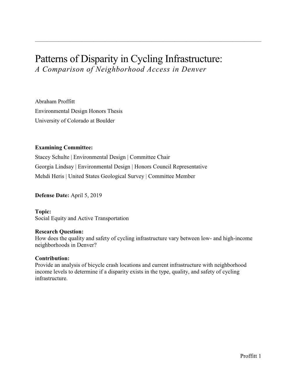Patterns of Disparity in Cycling Infrastructure: a Comparison of Neighborhood Access in Denver