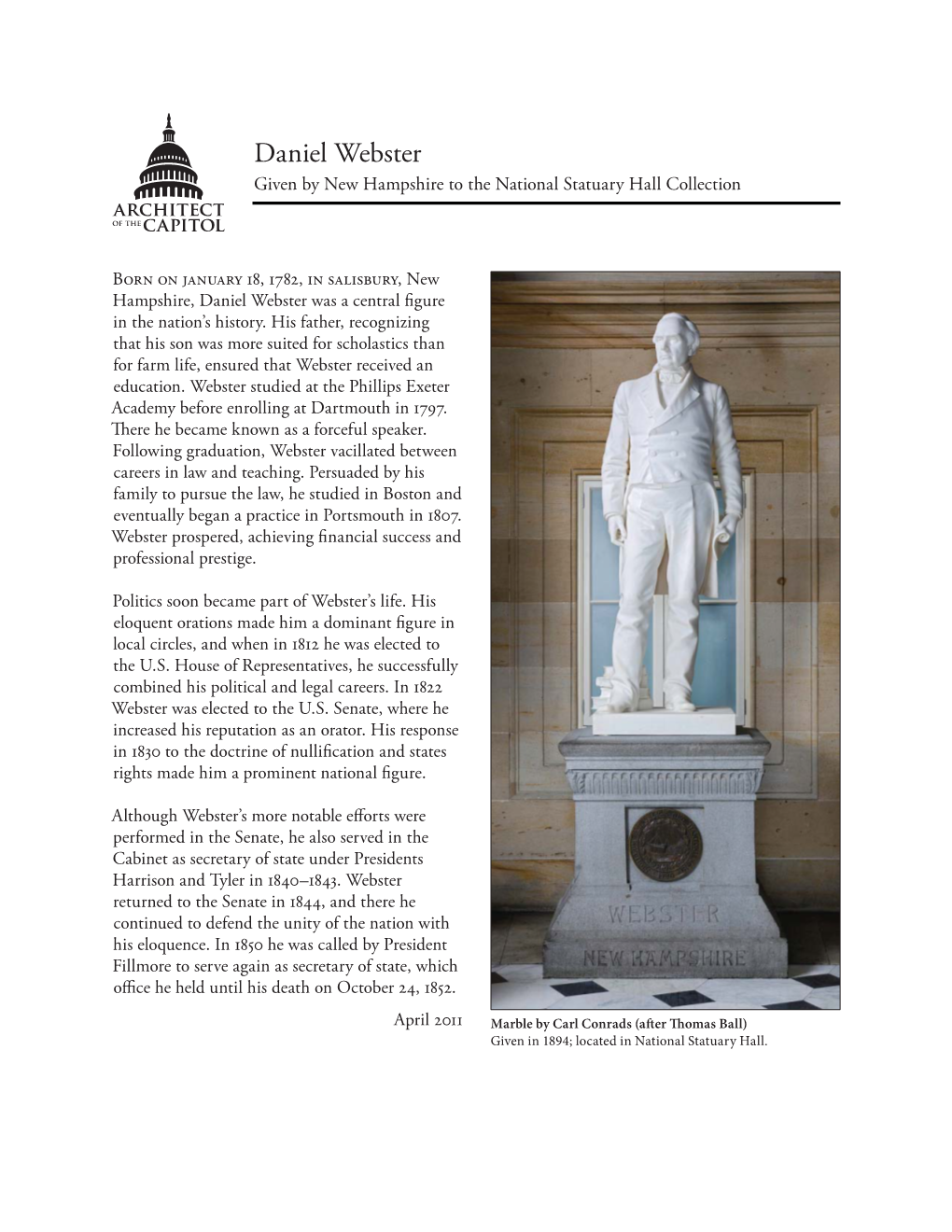 Daniel Webster Given by New Hampshire to the National Statuary Hall Collection