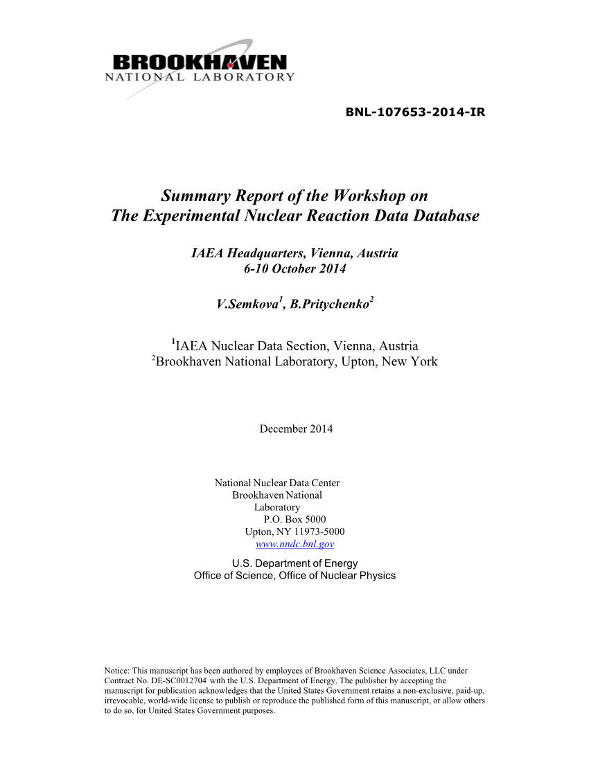 Summary Report of the Workshop on the Experimental Nuclear Reaction Data Database
